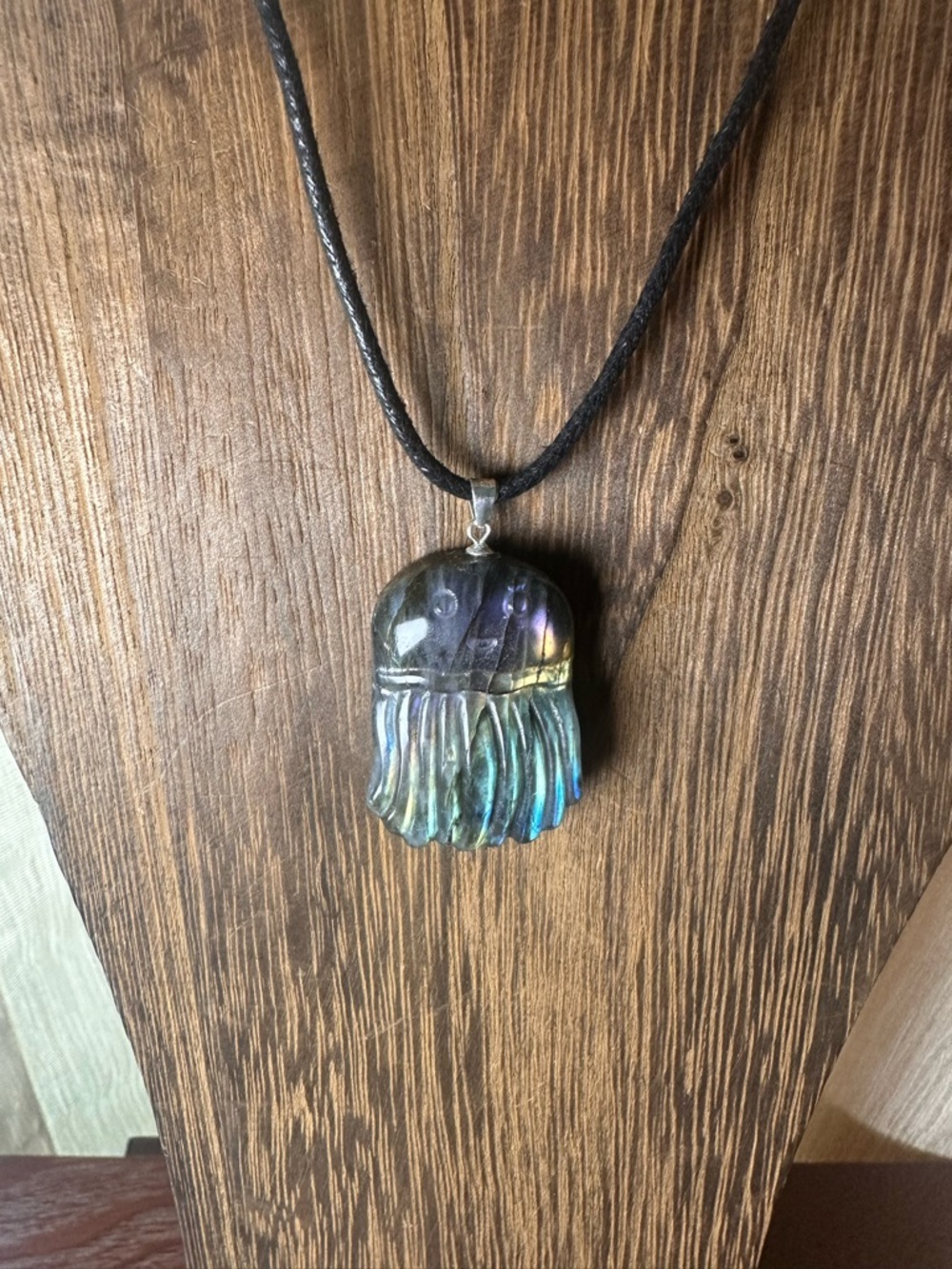 Rainbow Labradorite Jellyfish Pendant Necklace on Sterling Silver Bail and Chain - Picture 9 of 12